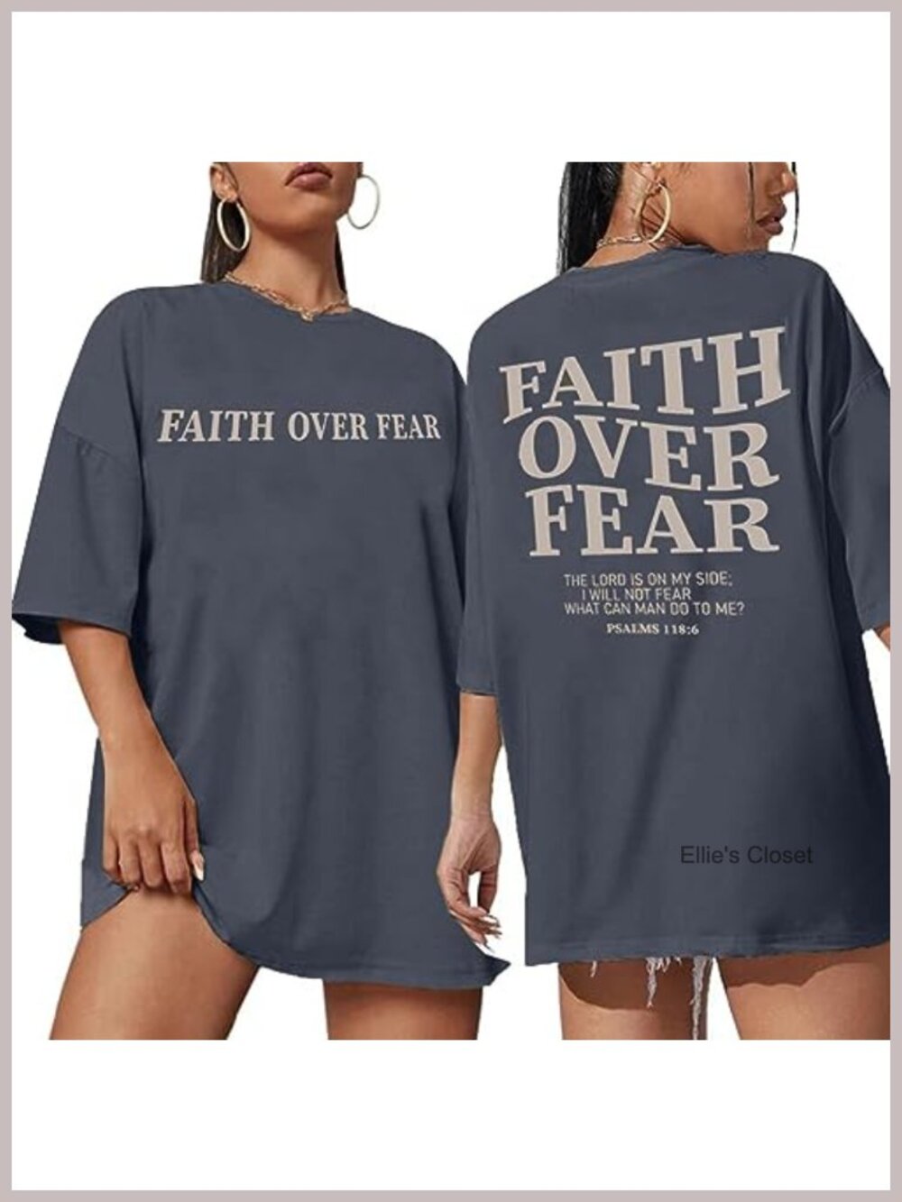 Faith Over Fear Oversized Christian Graphic Tee Women Crew Neck Cotton Blend
